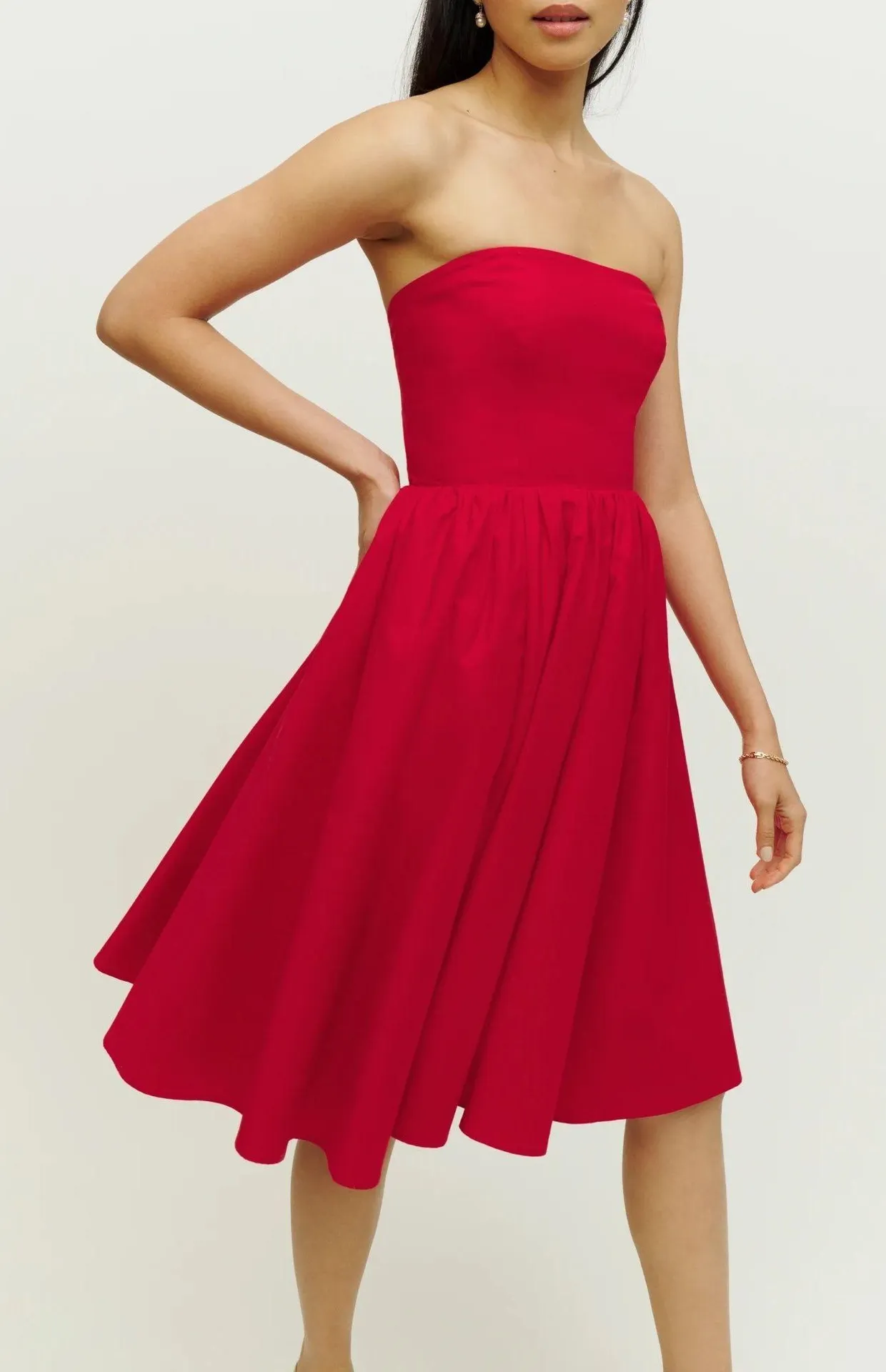 Red Strapless Flared Mini Dress - Image 3