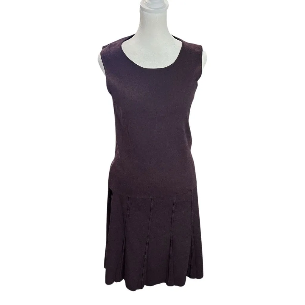 Eileen Fisher 2-Piece Plum Wool Knit Ski Skirt & Top Set Petite PM - Image 2