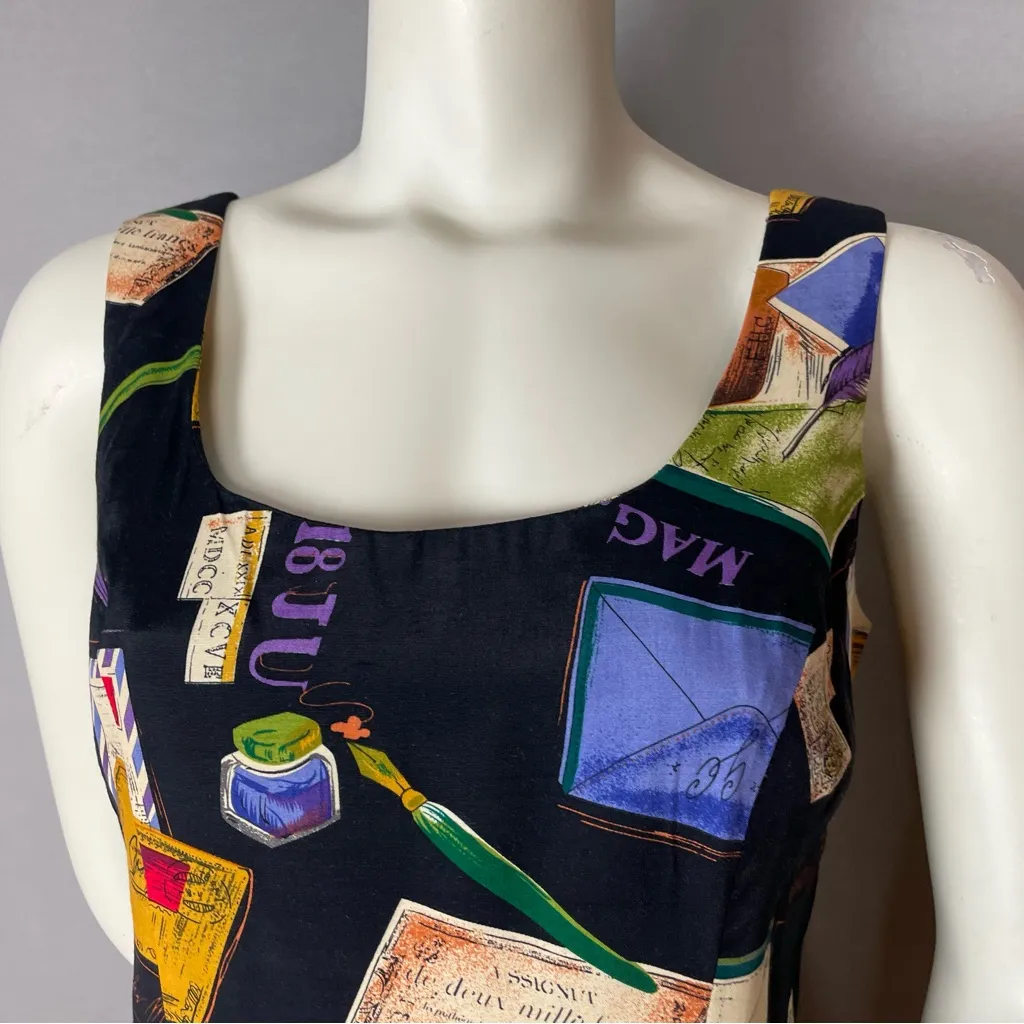 Vintage Novelty Print Dress Stationary Letters Black Sheath Rayon Black Unique‎ Size 6 - Image 14