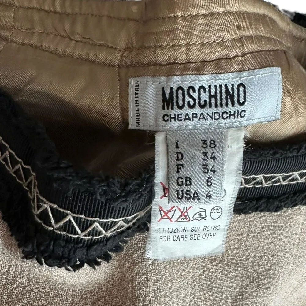 MOSCHINO Tan and Black Wool Crepe Pleated Skirt Size 4 - Image 3