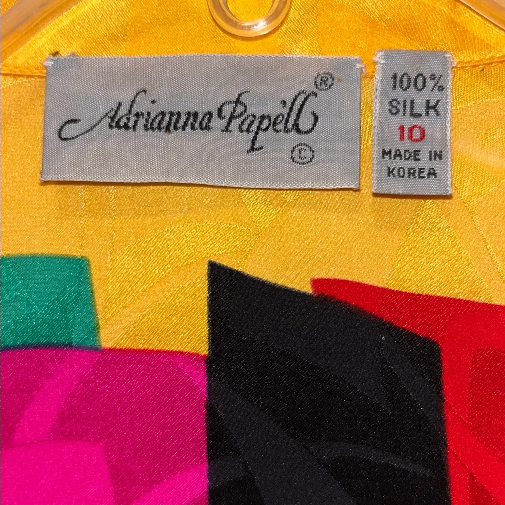 Silk Vintage Adrianna Papell Bright Short Sleeve Button Top Vibrant Blouse Retro - Image 3