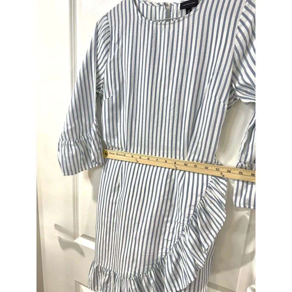 Who What Wear Blue White Stripe Wrap Dress XS Ruffle Hem Casual Summer Style - Image 11
