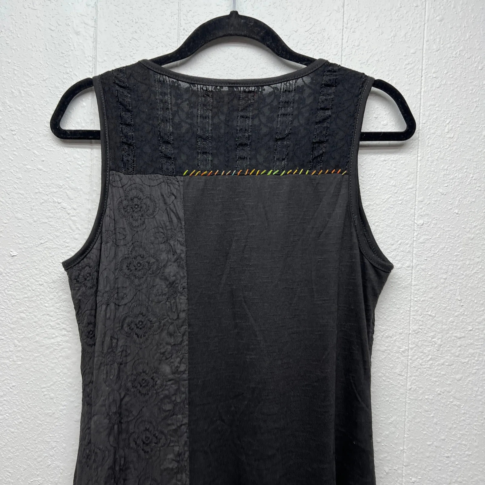 Vintage Syle Camisa Dress S/M Y2K Embroidered Whimsigoth Fairygoth 3D Floral Black - Image 7