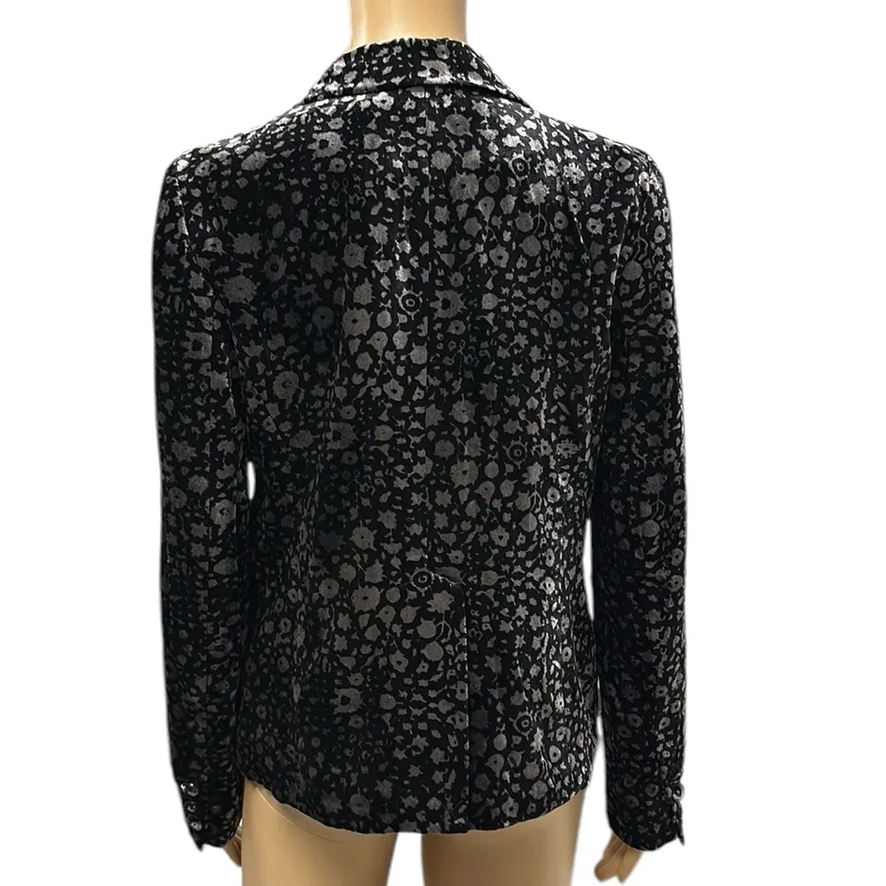 Anthropologie Elevenses Velvet Black Gray Print 1 Button Blazer Jacket Womens 4 - Image 3