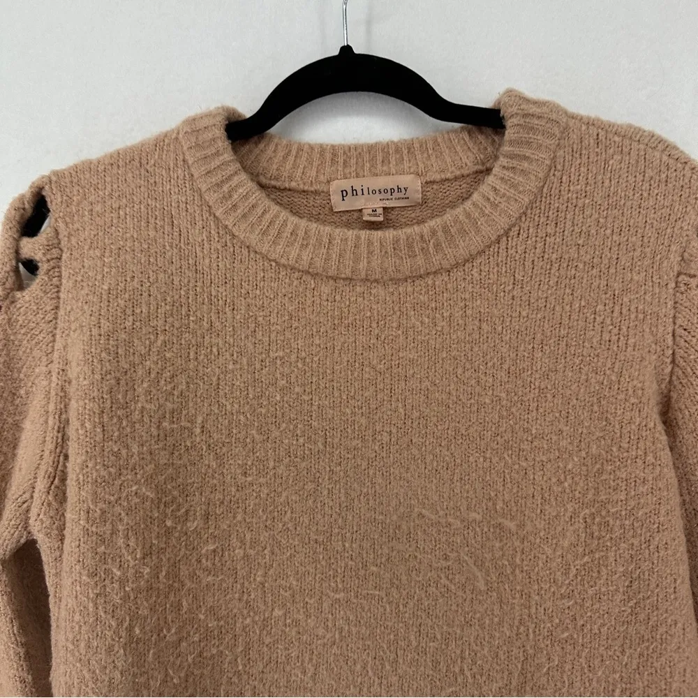 Philosophy Sweater Wool Blend Braided Arms Womans Size M Soft Rose Pink - Image 2