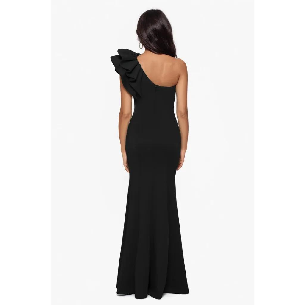 BETSY & ADAM Daisy Long Scuba Crepe One Shoulder Dress in Black Size US 8 - Image 11