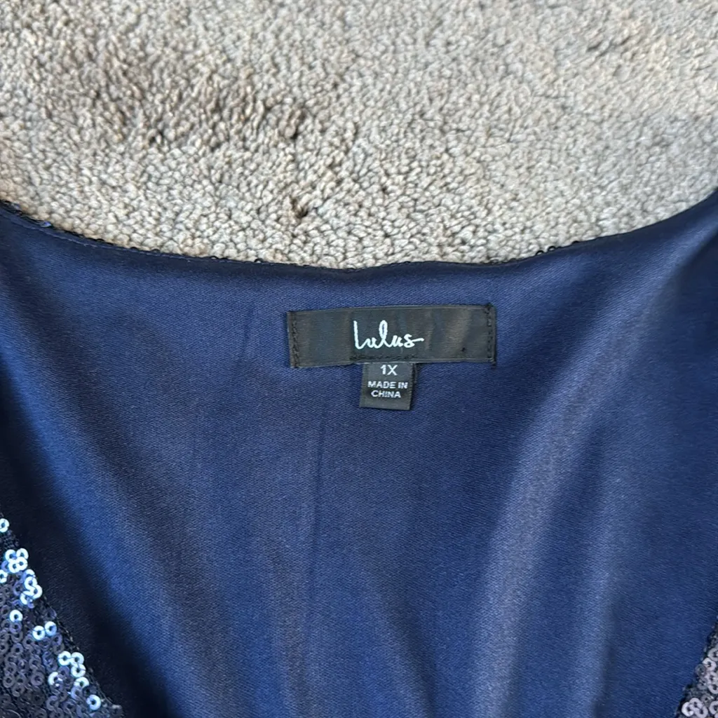 Lulus Light Up the Night Navy Blue Sequin Shift Mini Dress SIZE 1X - Image 4