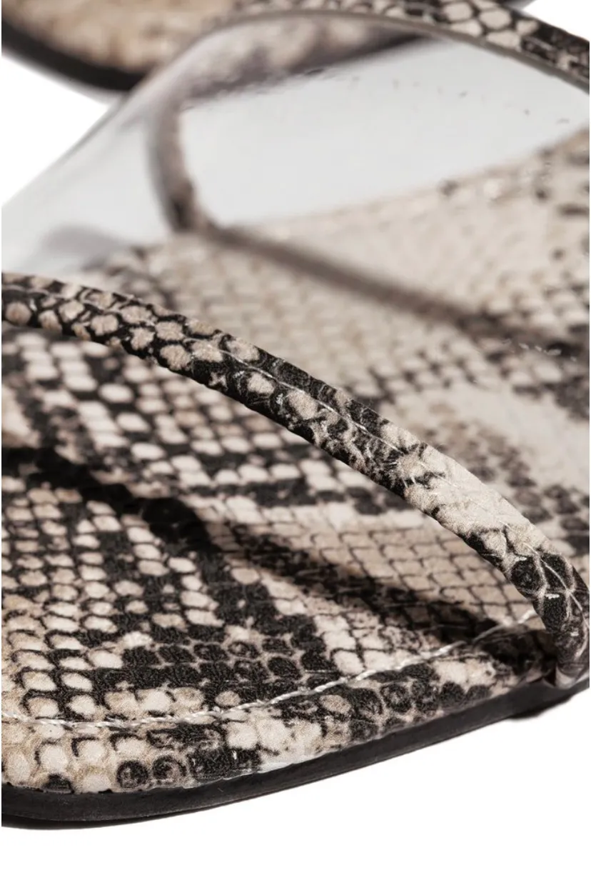 Clear Strap Snakeskin Sandals Brown Size 9 - Image 3