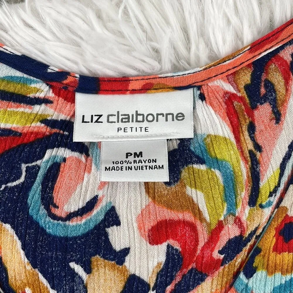 LIZ CLAIBORNE paisley print sleeveless, button front, high low dress. Size PM - Image 3