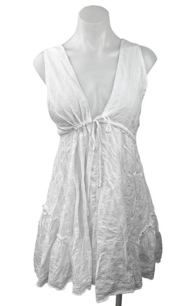 Commense Women's White V Neck Backless Drawstring A Line Flare Mini Dress Size S - Image 4