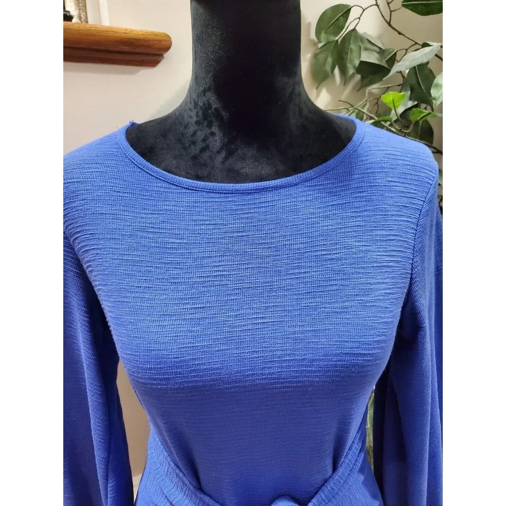 R. Vivimos Women Blue Polyester Round Neck Long Sleeve Knee Length Dress Size S - Image 5