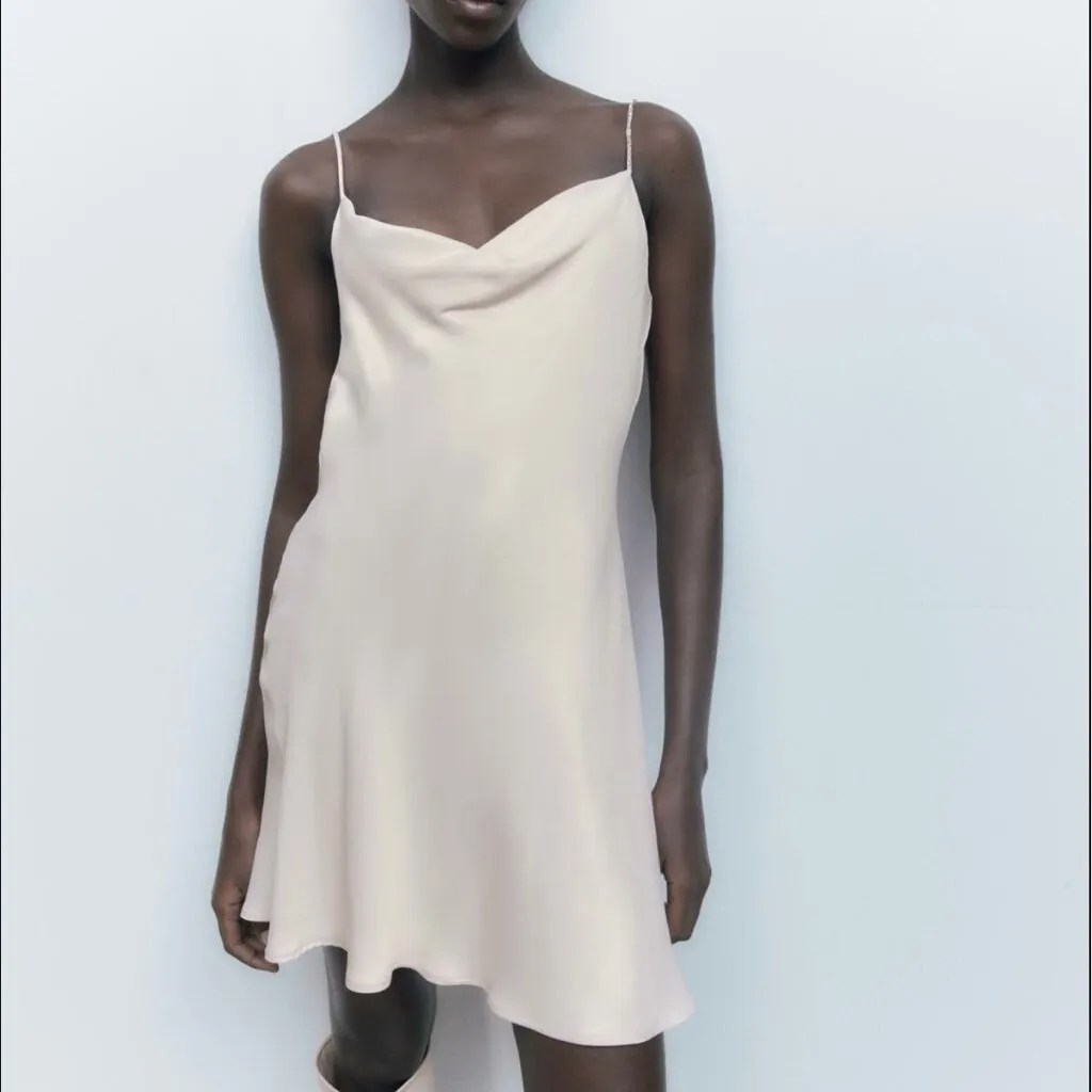 NWOT Zara Satin Rhinestone Strap Dress - Image 4