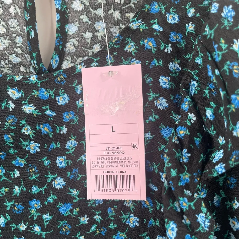 WILD FABLE Blouse Size Large NWT Floral Ruffle Blouson Puffly Long Sleeve Blue - Image 6