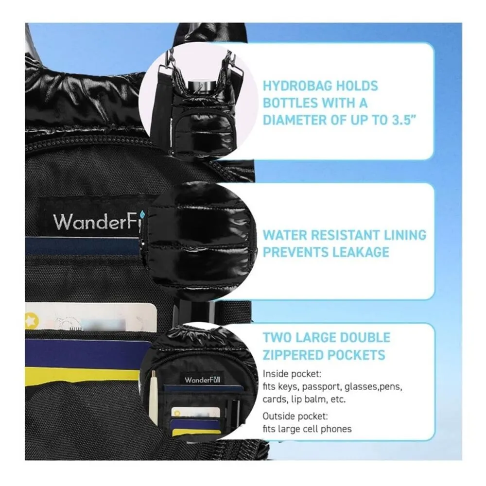 WanderFull HydroBag Water Bottle Carrier Quilted Crossbody Bag Glossy Black - Image 6