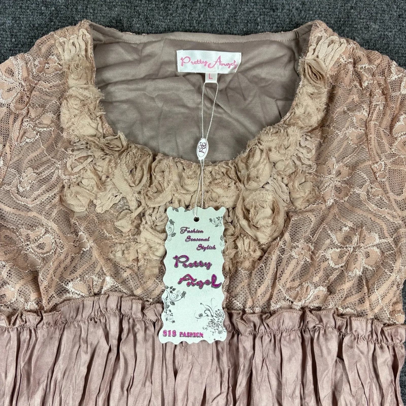 Pretty Angel Womens L Rose Gold Long Sleeve Pleated Tunic Silk Blend Dress‎ NWT - Image 3