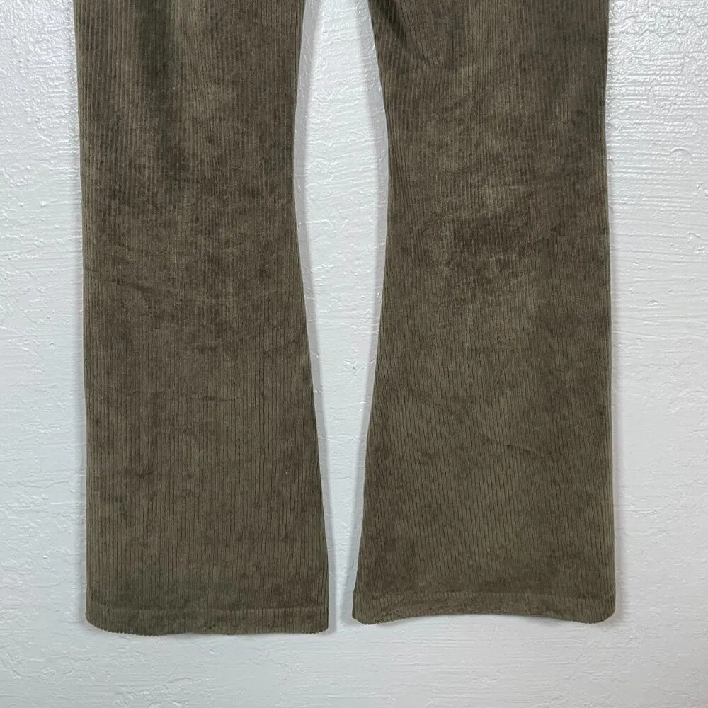 Aerie Women M Reg Olive Green Corduroy Ribbed Flare Pants Pull On Festival Boho - Image 6