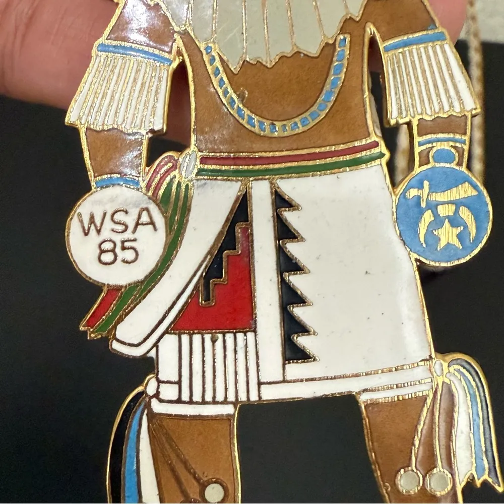 Vintage WSA 85 Babbar 1985 Masonic Kachina Dancer Bolo Tie Tucson Arizona Blue - Image 11