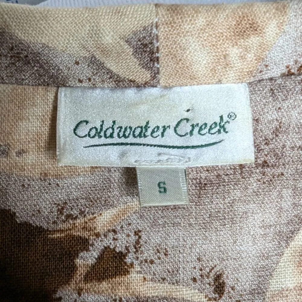 Vtg Y2K Coldwater Creek Beige Brown Linen Blend Botanical Leaf Longline Jacket S - Image 3