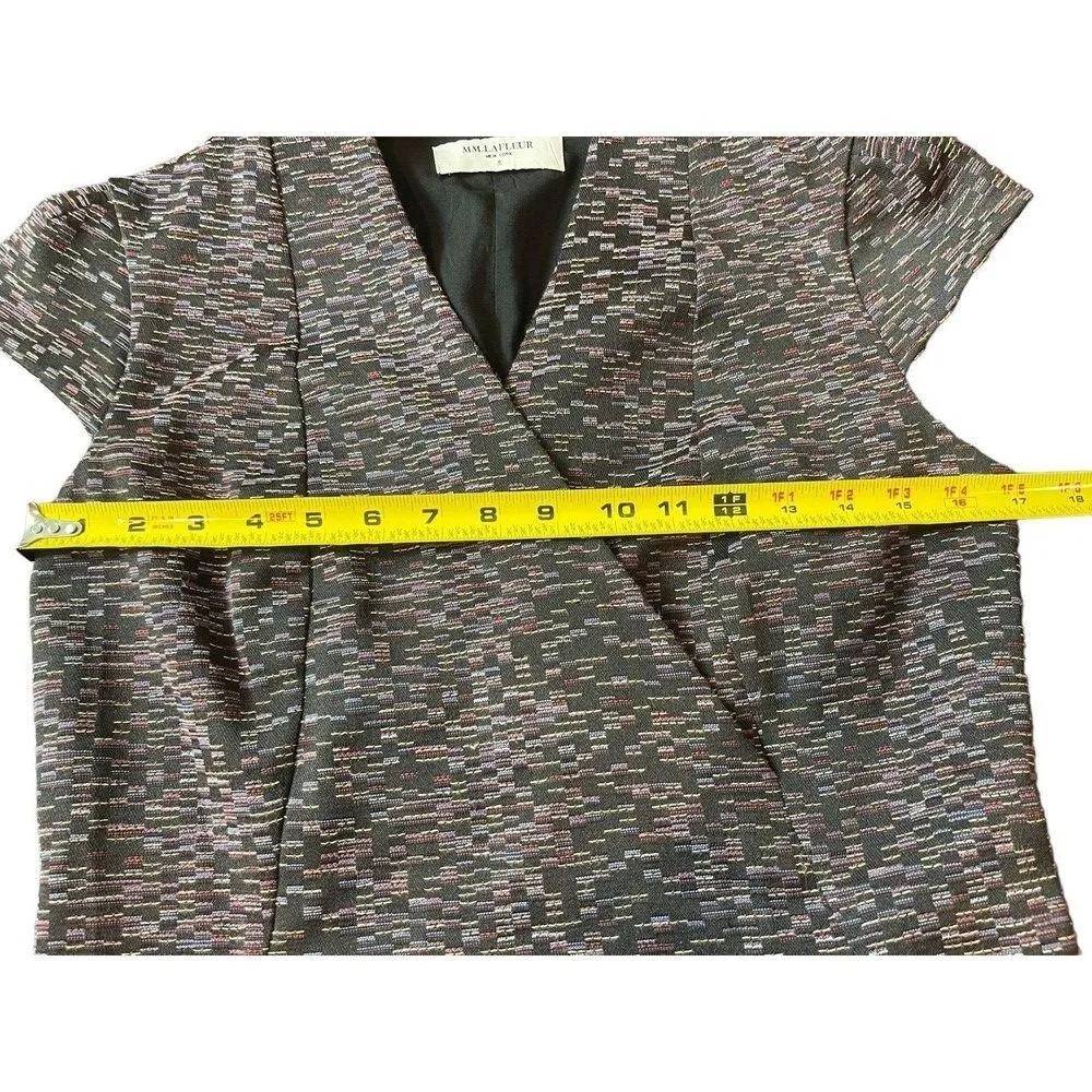 MM Lafleur Stretch Bodycon Purple Tweed Cap Sleeve V-neck Dress Size 8 - Image 8