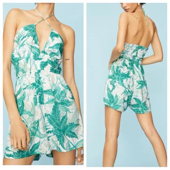 NWT H&M Tropical Green Halterneck Romper size XS - Image 2