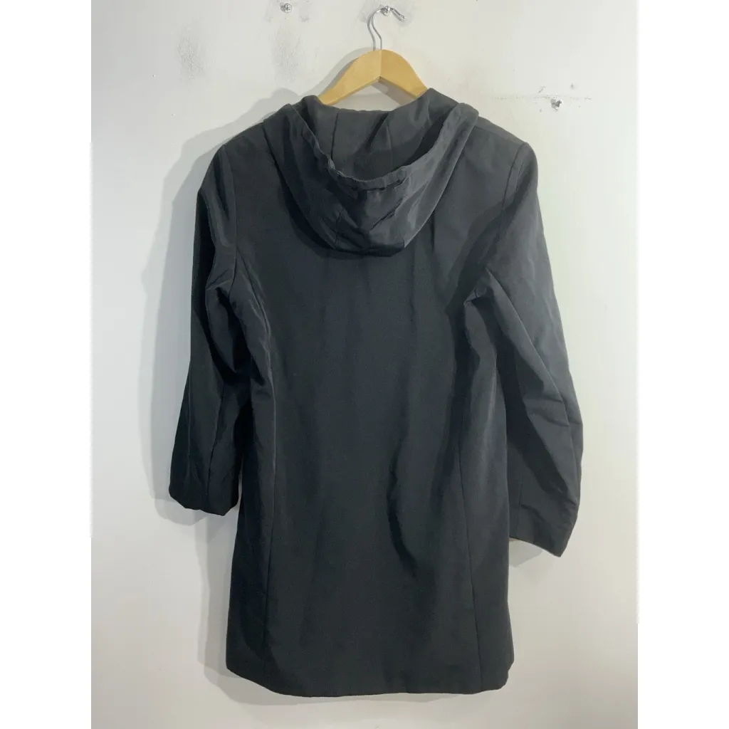 Womans Ann Klein Full Zip Coat Small Black Hood Lined 3/4 Length Pockets - Image 2