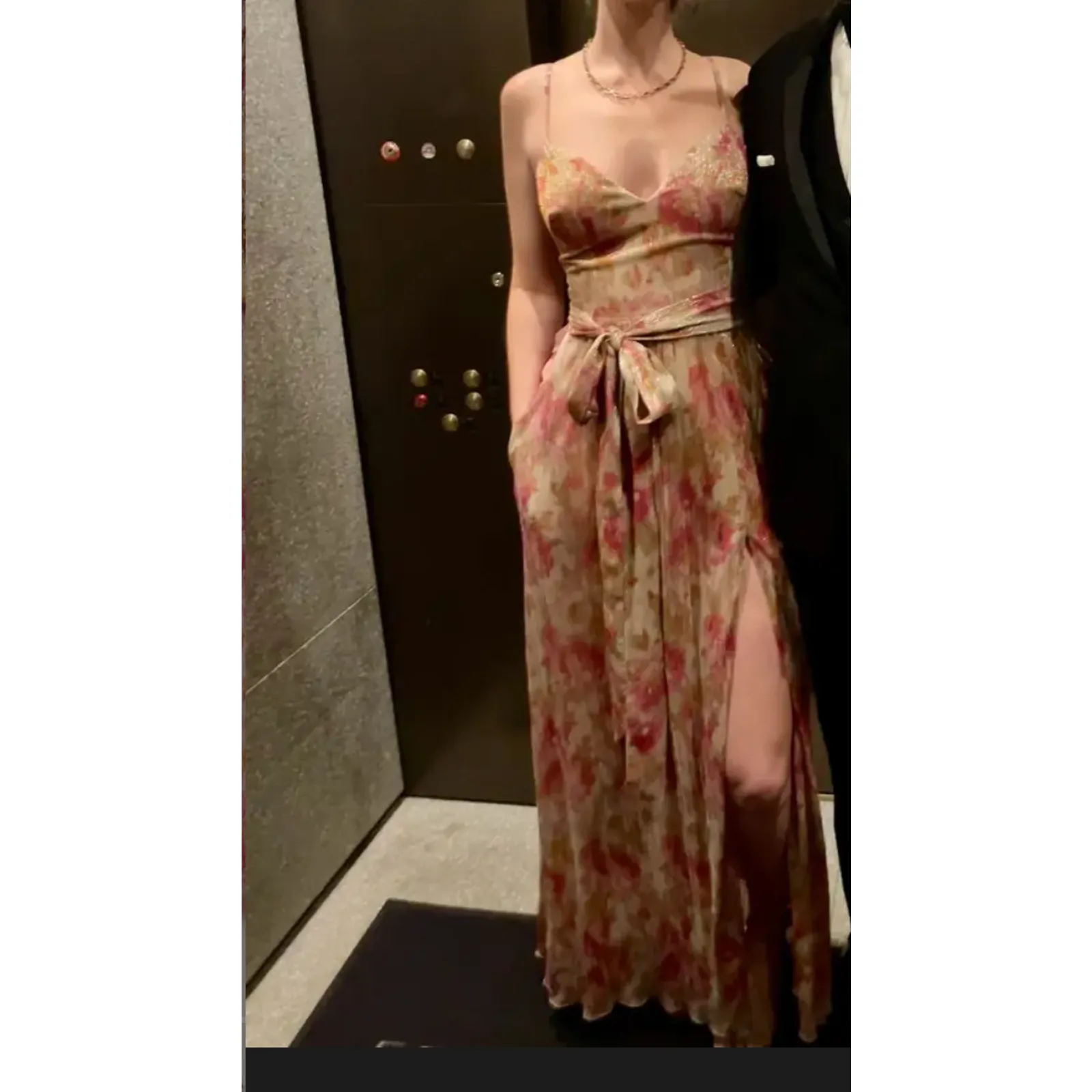 Dress the Population Floral Plisse Maxi Dress XS Metallic Goddess Slip Gown $268 - Image 7