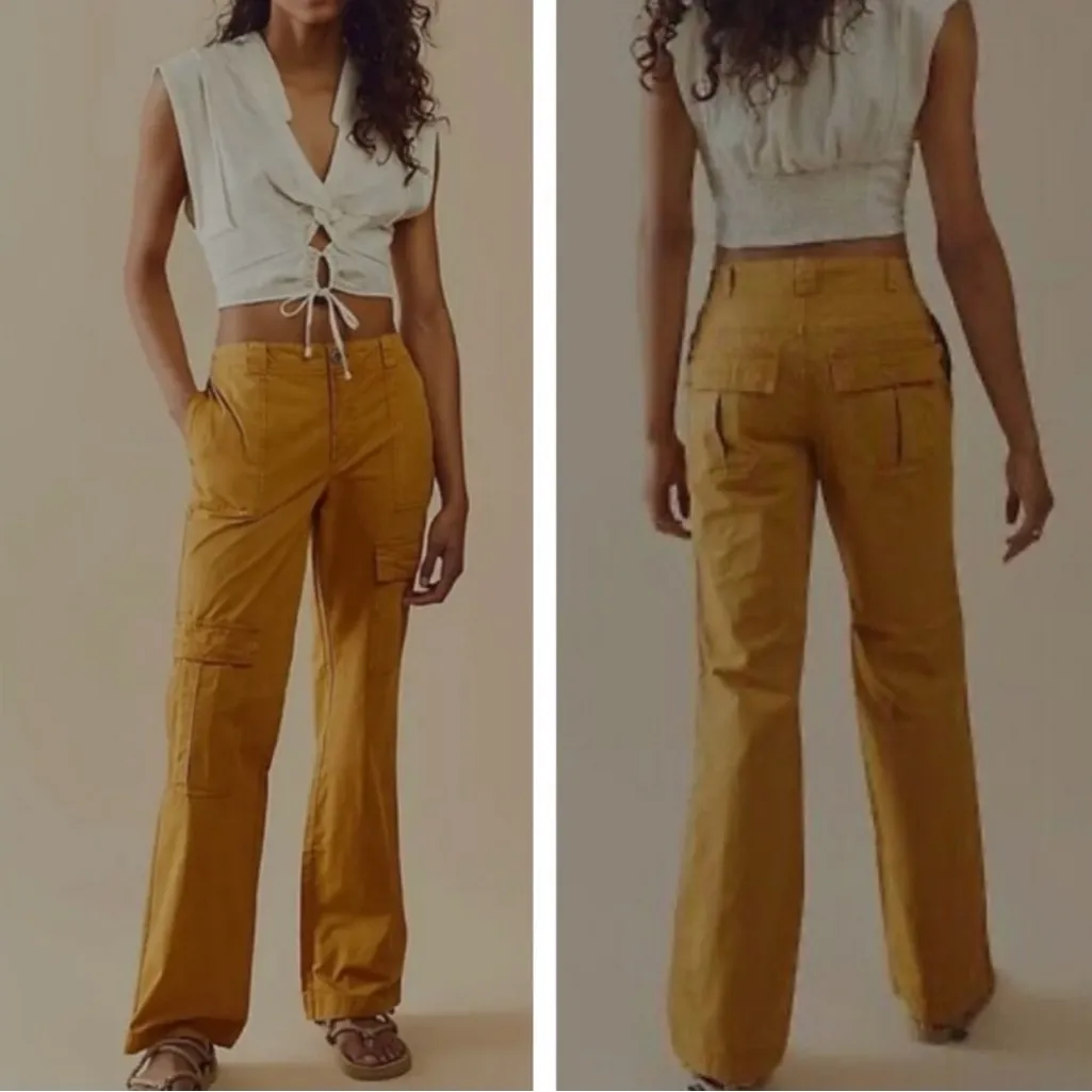 Free People This is It Y2K Low Rise Cargo Utility Pants Mustard Yellow Size 2 - Image 4