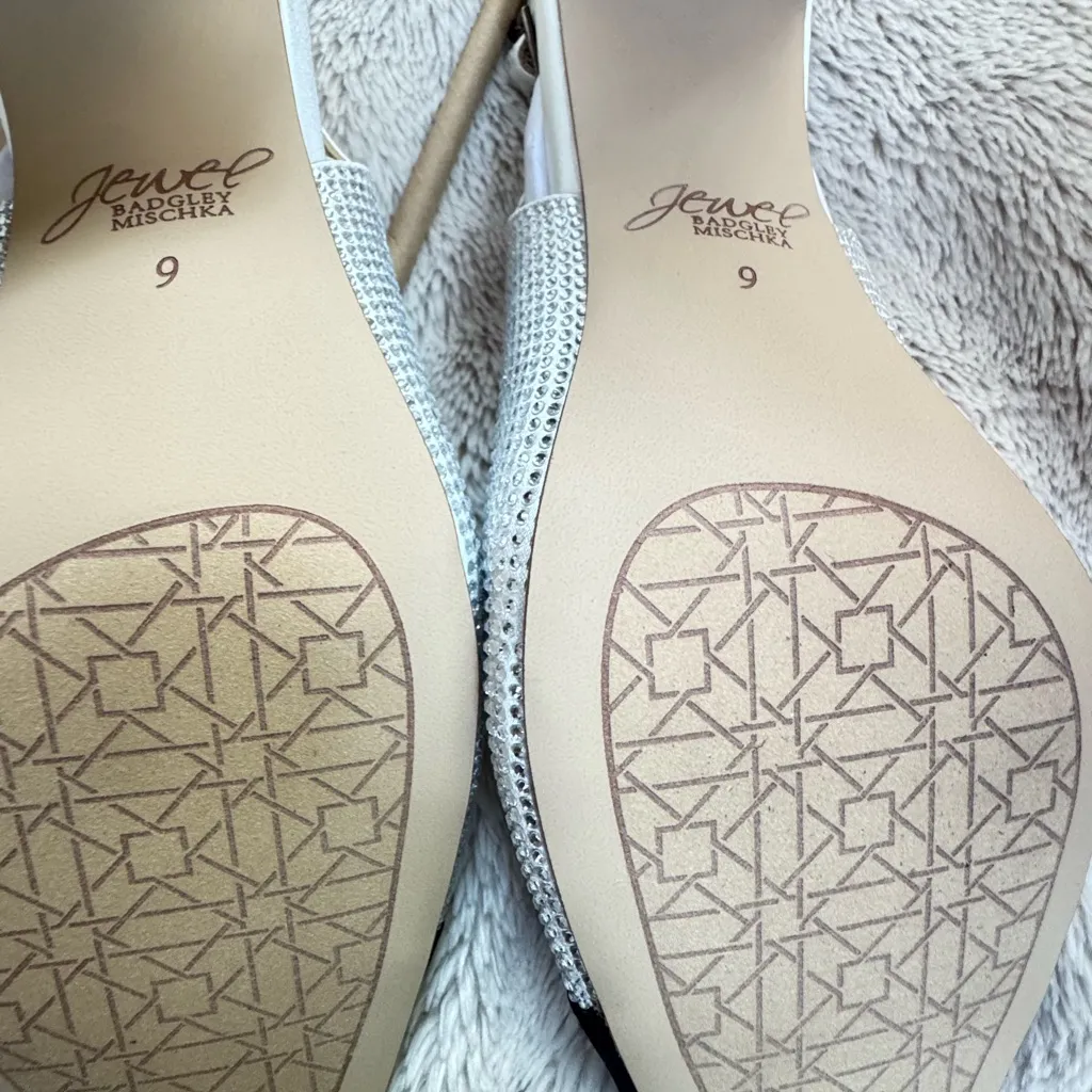 Jewel Badgley Mischka Tatum Slingback Block Heels with Capped Toe size 9 NEW Silver - Image 5