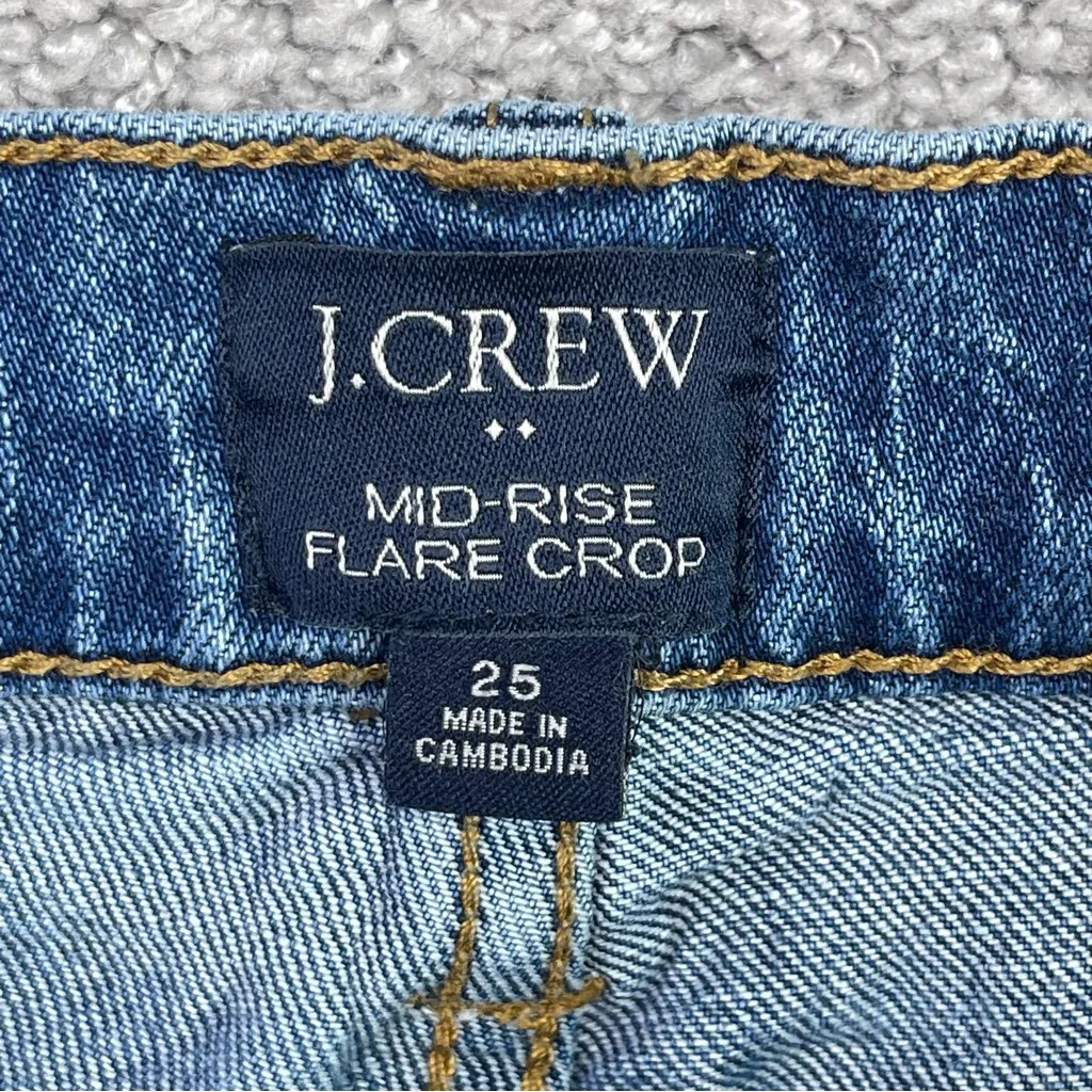 J. Crew Jeans Women’s 25 Blue Flare Crop Mid-Rise Dark Wash Raw Hem Ripped - Image 5
