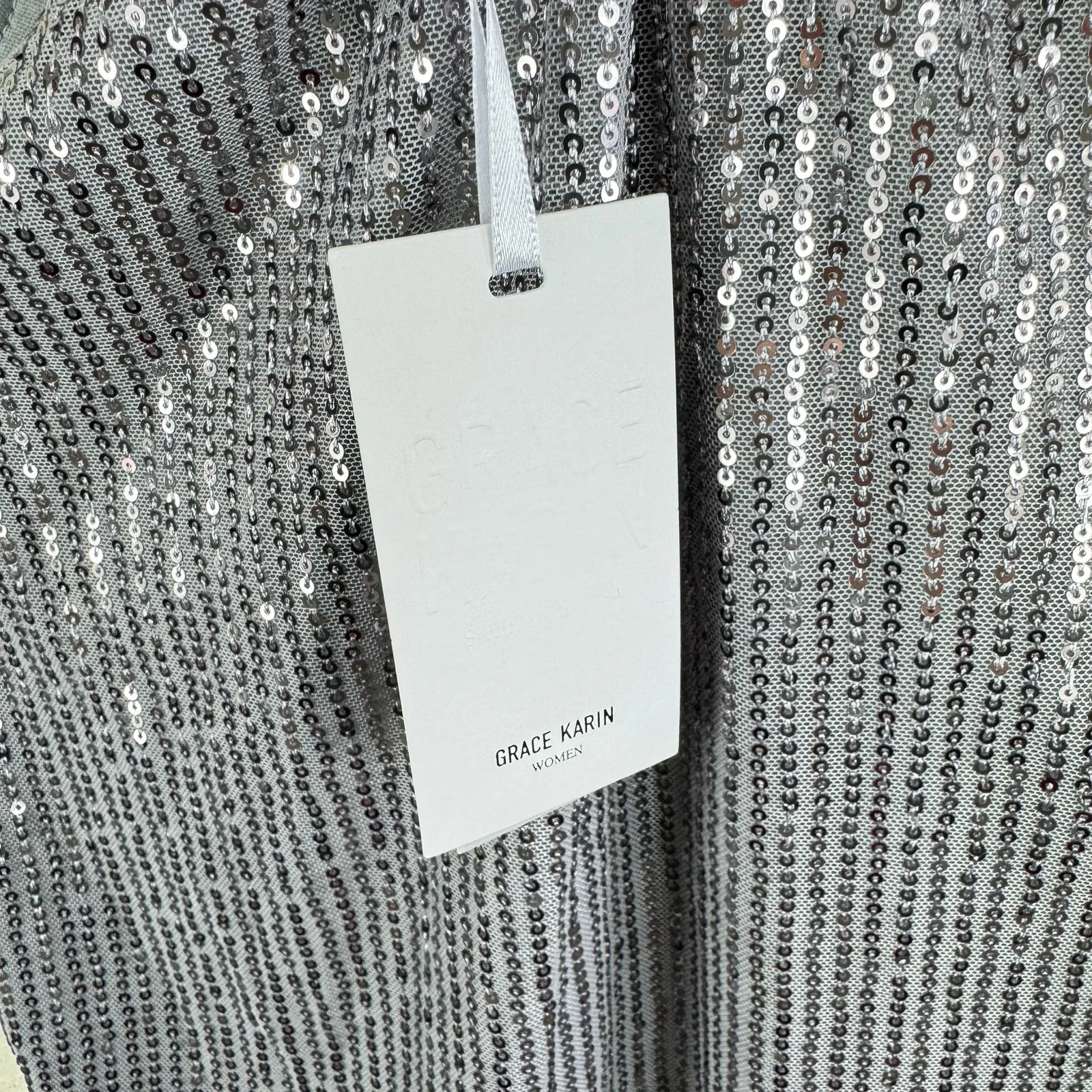 Grace Karin NWT Silver Sequin Glitzy Glam Lined Halter Blouse Size S - Image 5