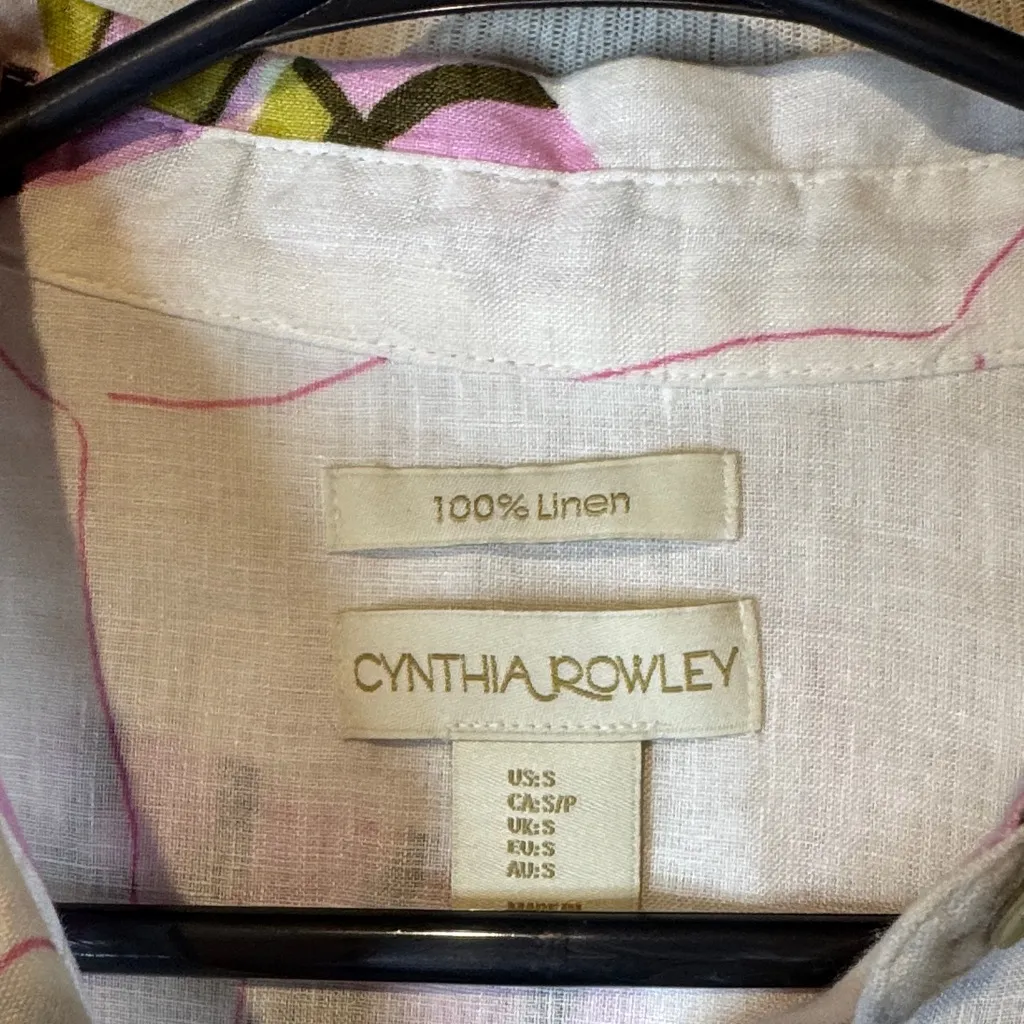 Cynthia Rowley 100% linen Multicolor Leaf Button-Down Shirt FARM RIO vibes - Image 2