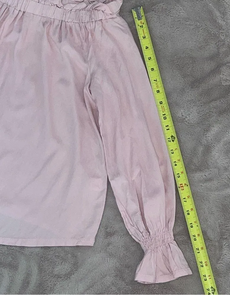 Off Shoulder Ruffle Blouse Women’s Sz Small Lightweight Baby Pink - Image 4