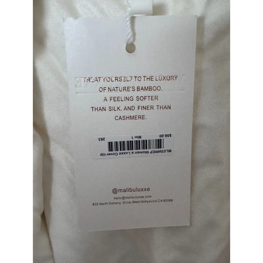 Malibu Luxxe Women's Cover Up Robe White Pink ONE SIZE Bamboo NWT Bridesmaid - Image 6