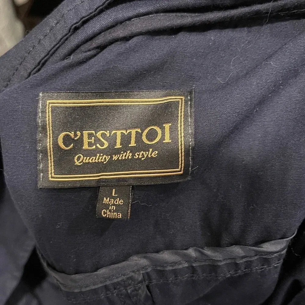 C’ESTTOI Navy Women’s Raincoat Hooded Tie Size Large‎ Pockets Blue - Image 3