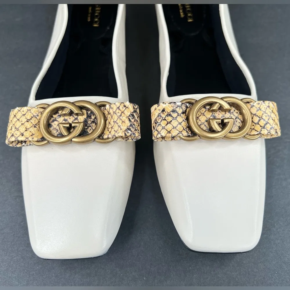 Gucci Double G Interlocking Python Snakeskin Ballet Ballerina Flats Size EU 38 - Image 4