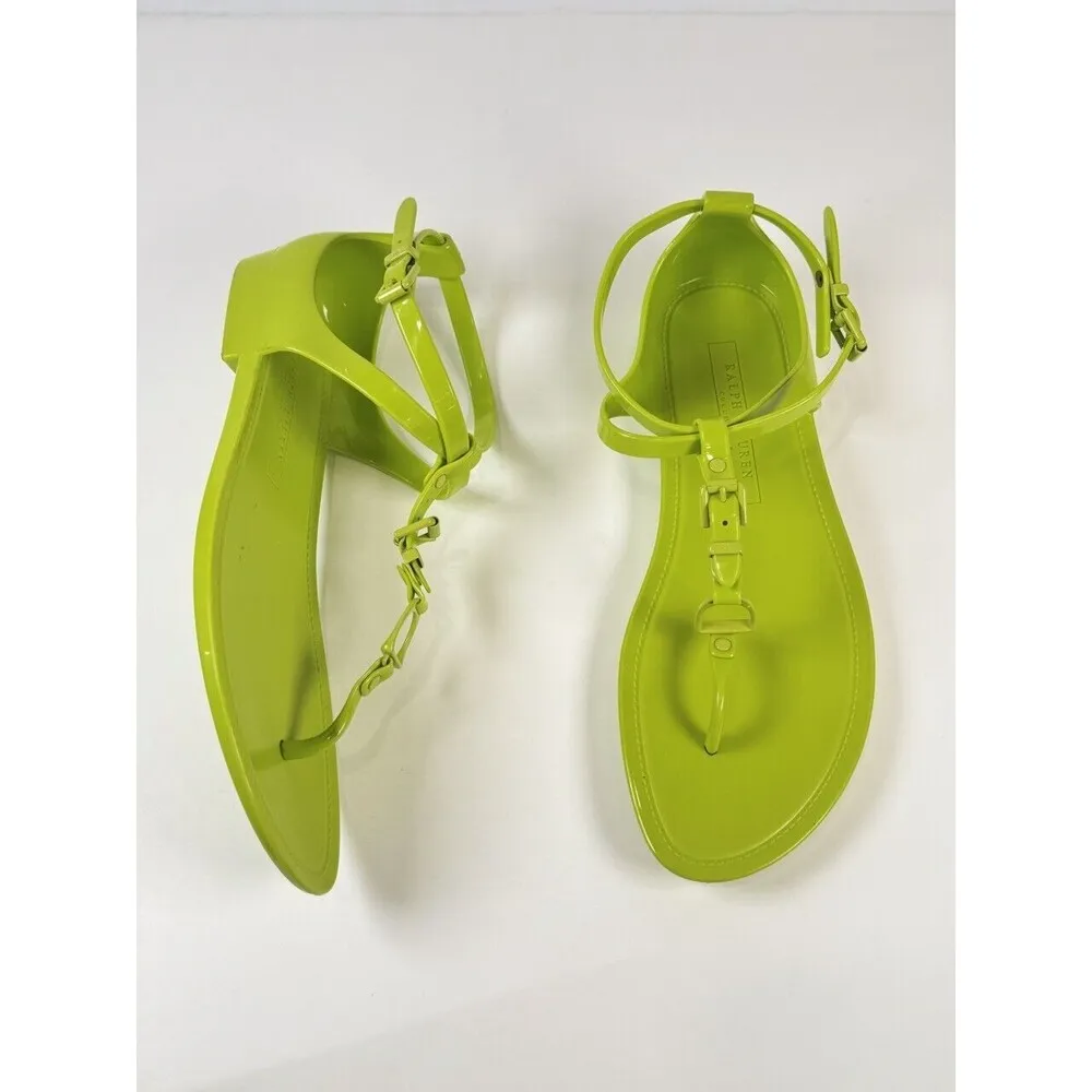 Ralph Lauren Womens Sandals Green Thong Strappy Flat Rubber Italian Casual US 8 - Image 4