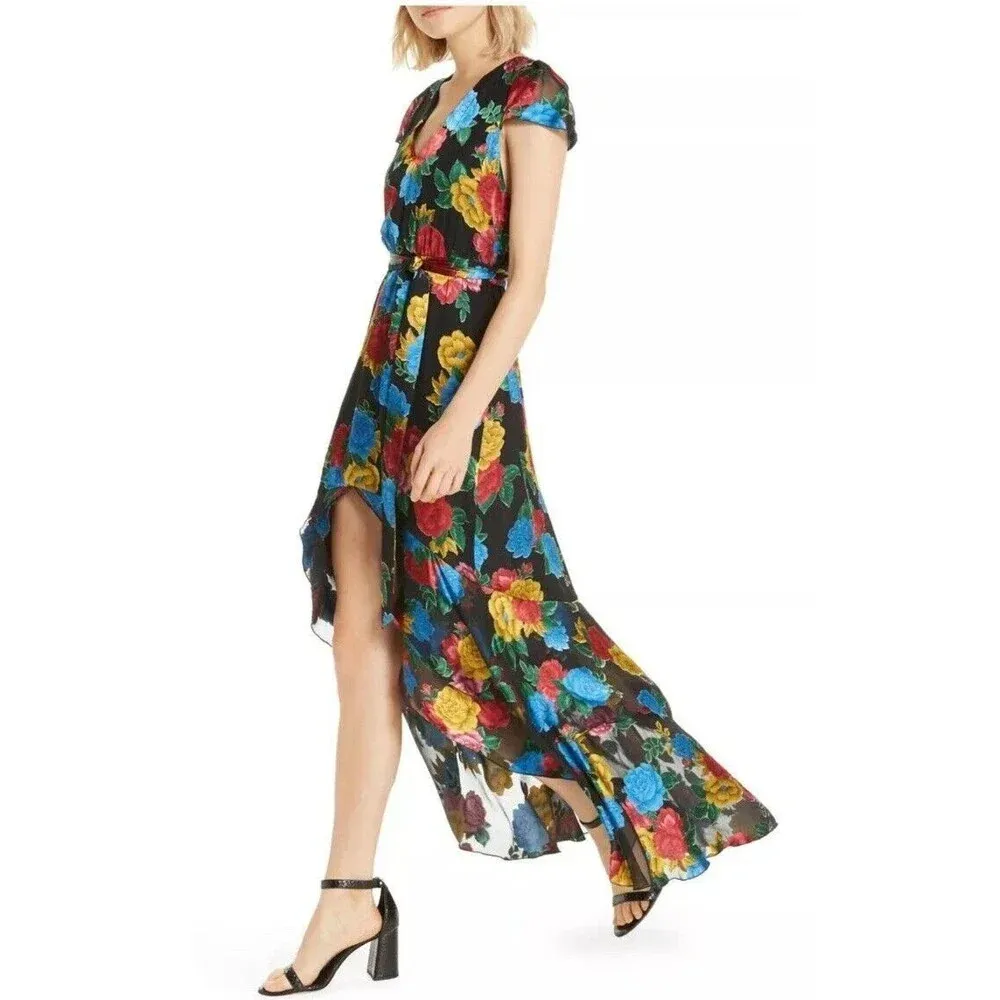 Alice And Olivia Erika Silk Ruffle Belted Tie Floral Maxi Dress Multi Size 4 - Image 5