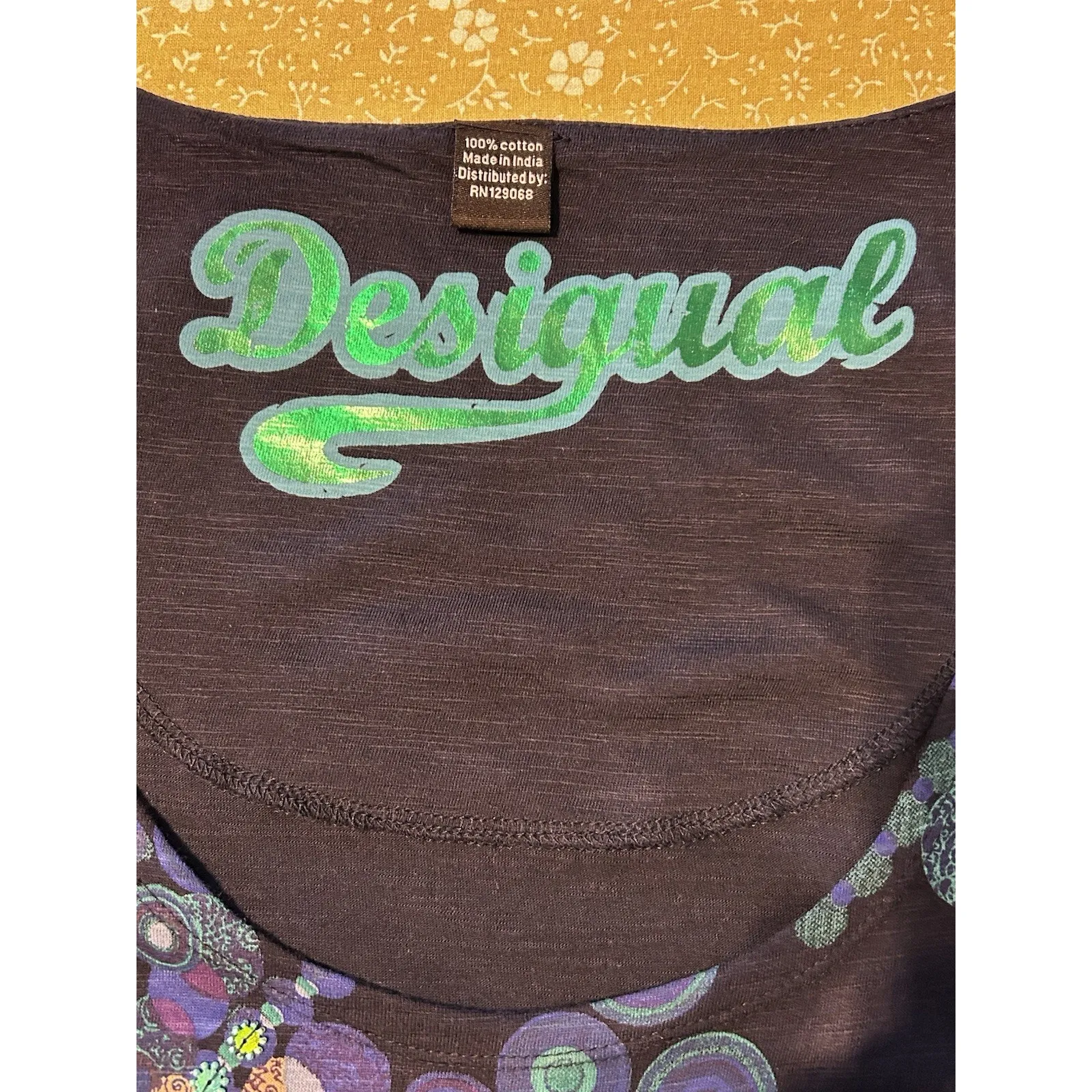 Desigual Long Sleeve Abstract Boho Dress Blue Green Beaded Embellished XL - Image 6