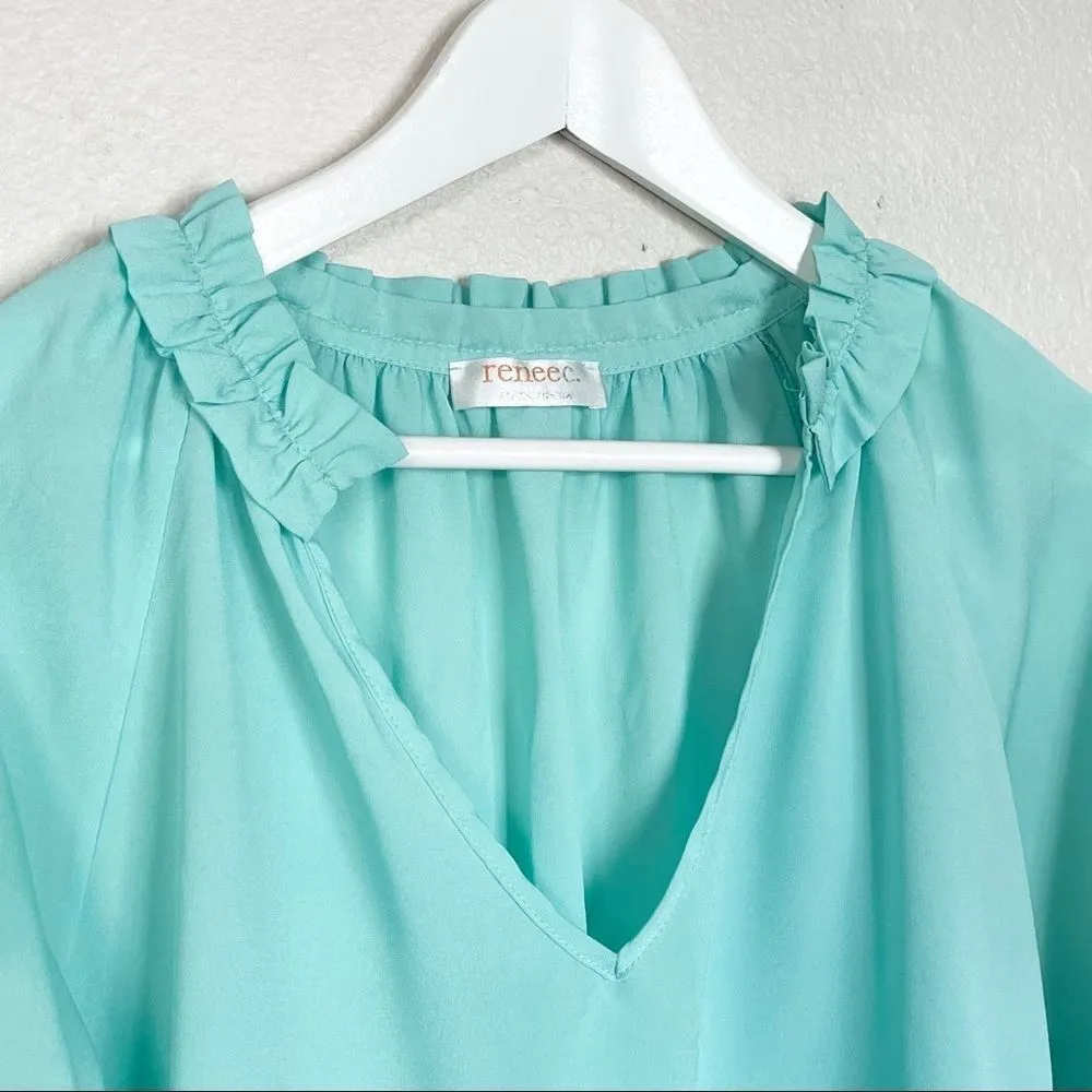 Nordstrom Renee‎ C Peasant Avanti Ruffle Blouse Top Size M Seafoam Green - Image 3