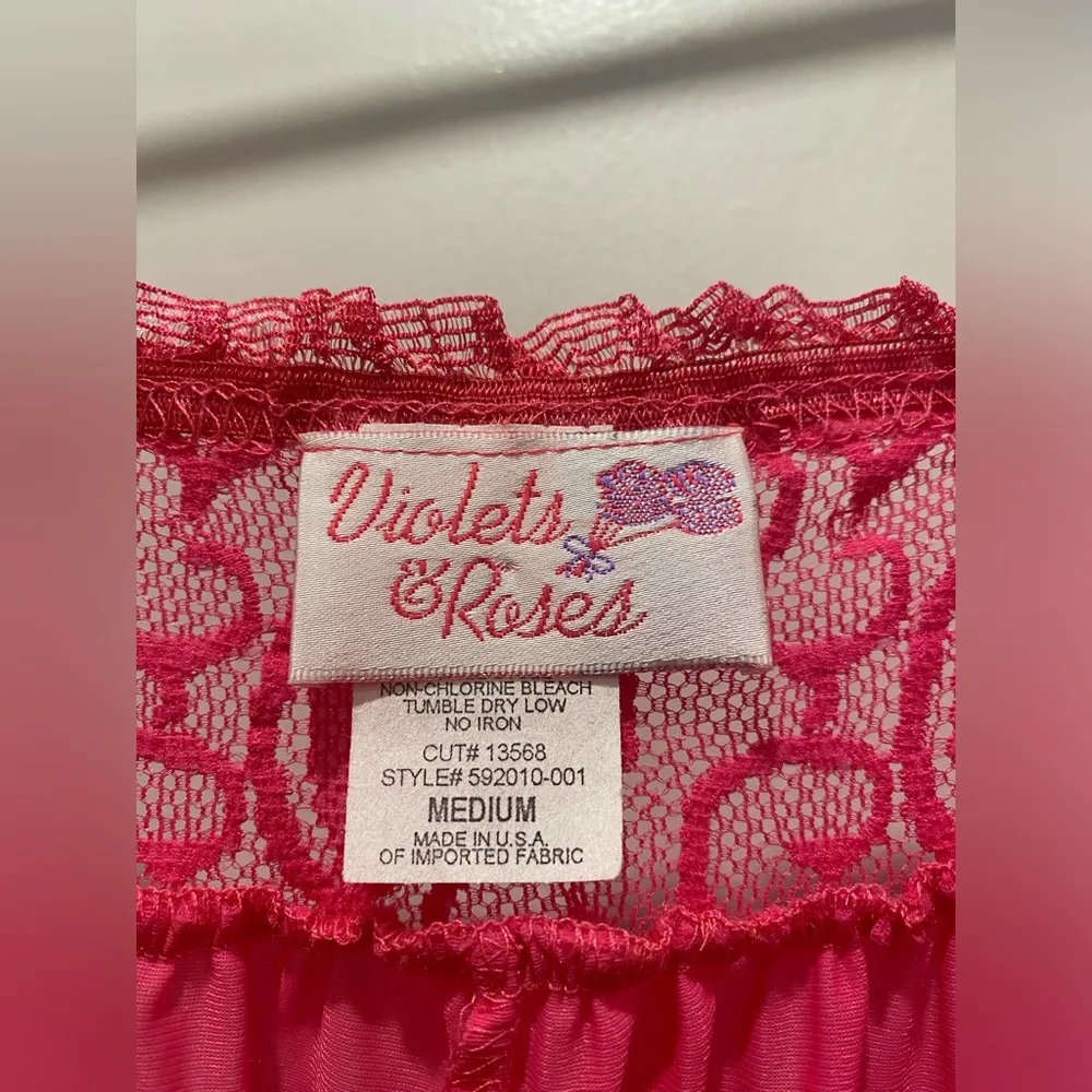 VTG 90s Y2K Violets & Roses Lace Fuchsia Hot Pink Babydoll Cami Slip Dress - M - Image 12
