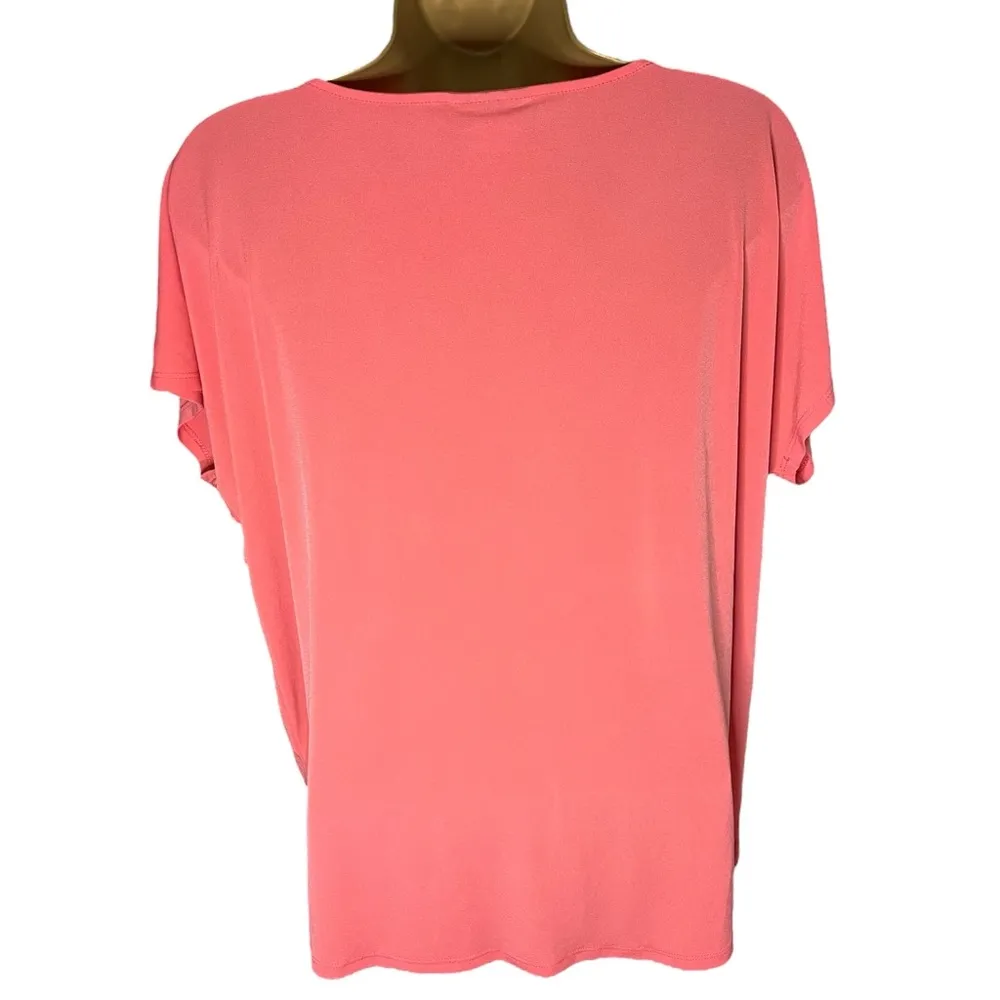 Jaclyn Smith Collection Short Sleeve V-Neck Blouse Pink Coral L - Image 4
