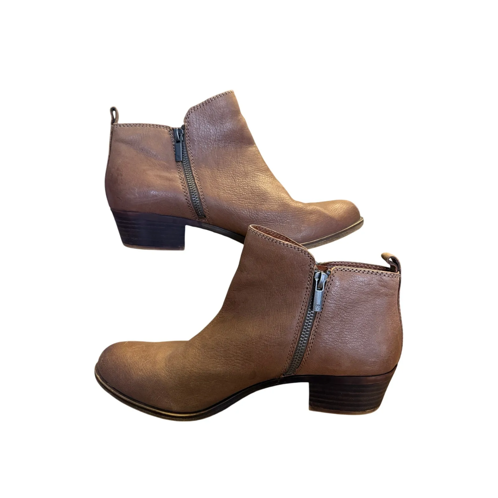 Lucky Brand Basel Ankle Bootie Women’s 9.5 Brown Leather Heeled Boot Double Zip - Image 3