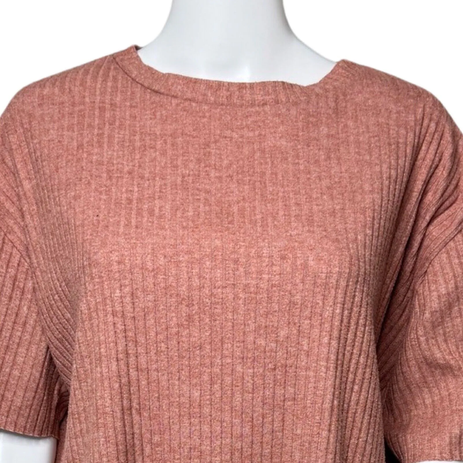 ZARA  Dress Womens Small Pink Ribbed Knit T-Shirt Dress Casual Neutral Minimalist - Image 5