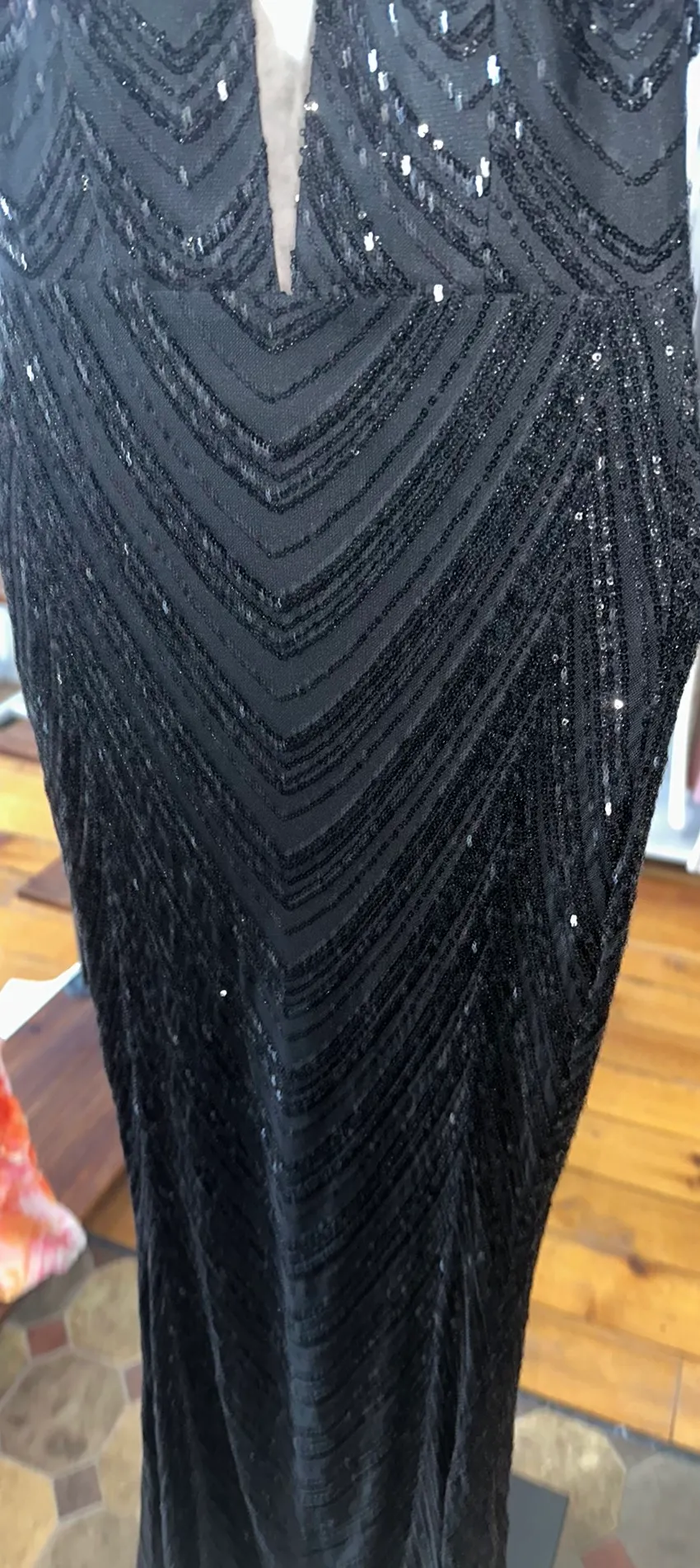 Black Sequin And Beaded Maxi Prom Dress  - Image 9