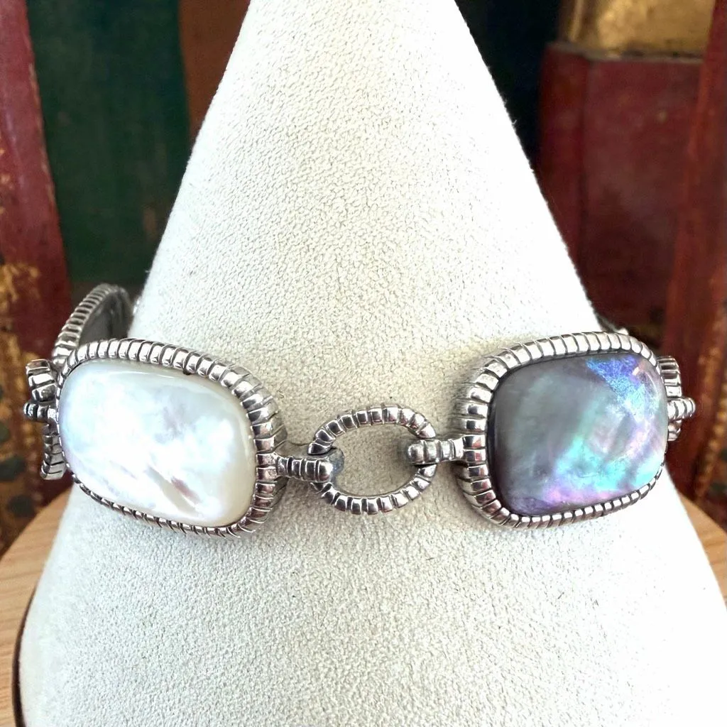 Sterling Silver Mother of Pearl & Abalone Link Bracelet - Image 2