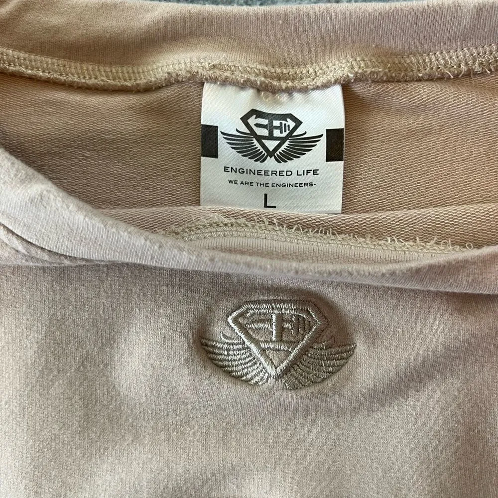 Engineered Life Faux Distressed Sleeve Cropped Athletic Sweatshirt Large - Image 7