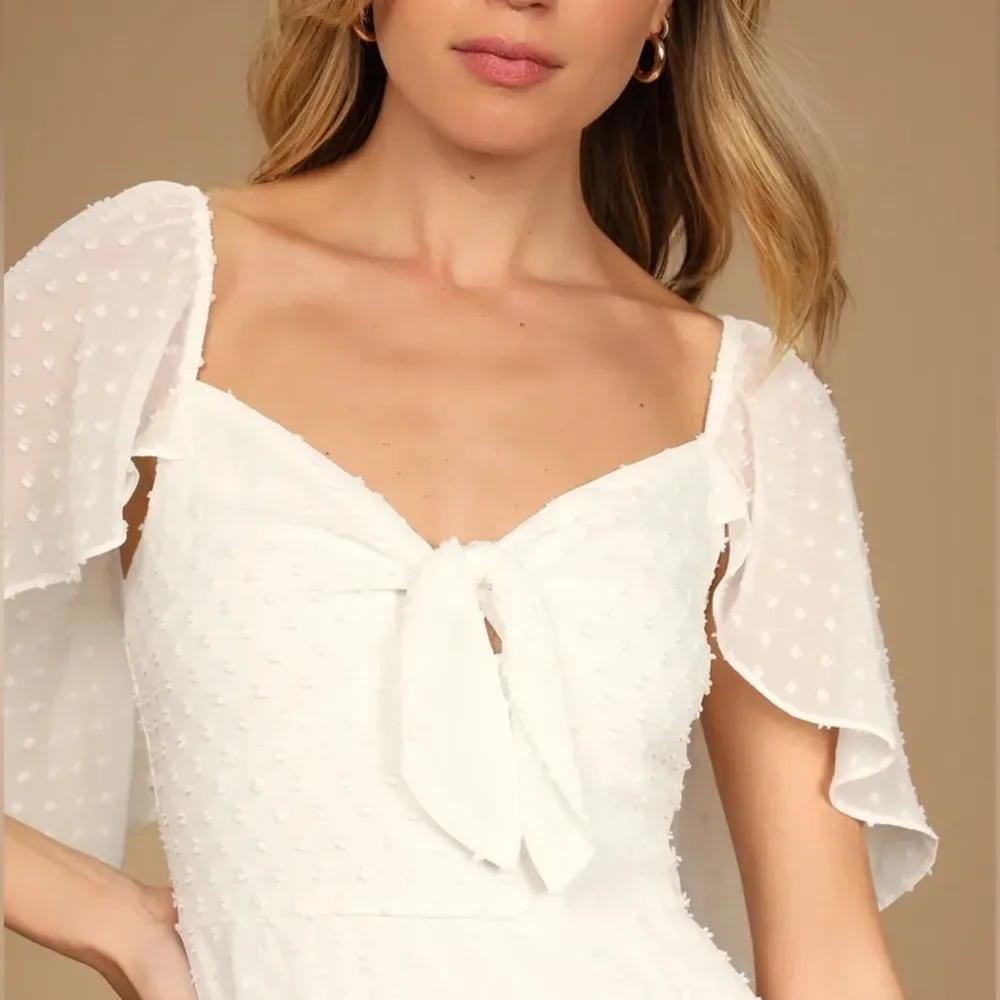 Lulus Only Lovers Swiss Dot Short‎ Cape Sleeve Midi Dress in White Size Medium - Image 2