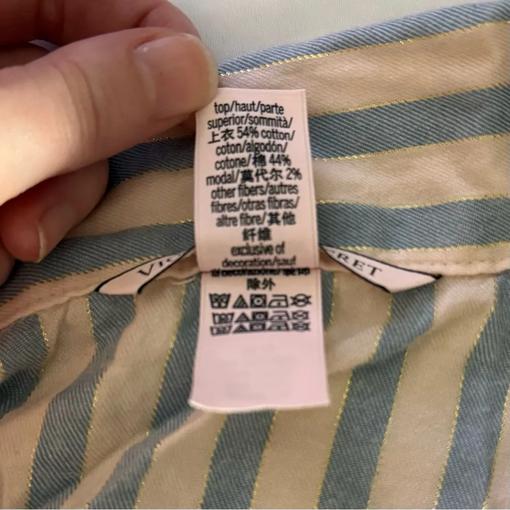 EUC Victoria’s Secret Flannel Pajama Set, Pink & Blue Classic Stripe SmL - Image 13