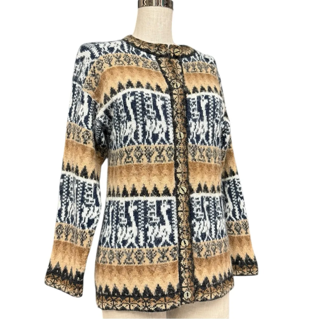 The Alpaca Connection Alpaca Wool Knit Cardigan Jacket Fair Isle Size Medium Blue - Image 5