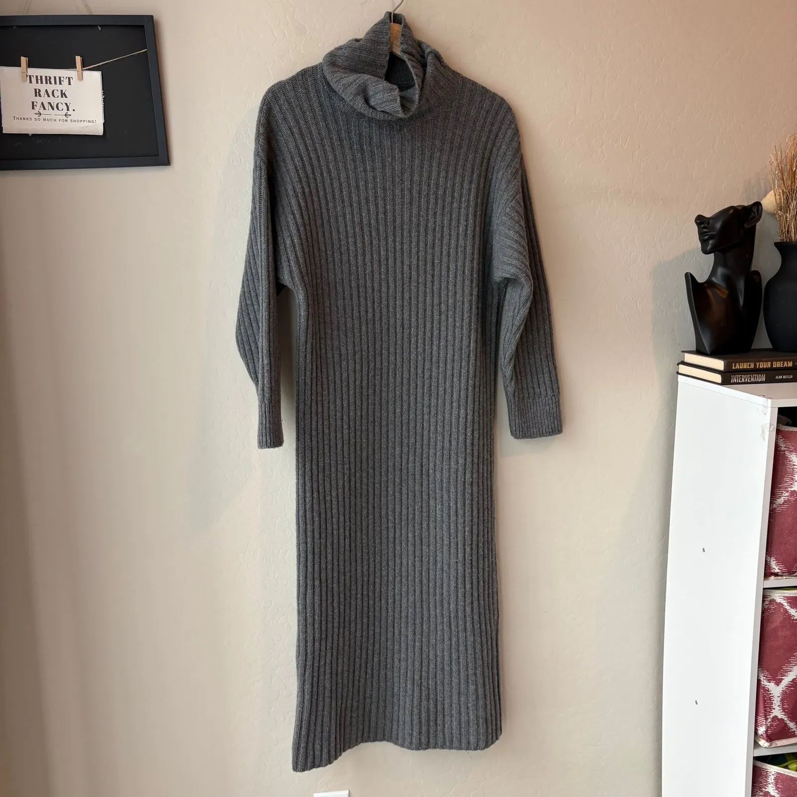 Mara Hoffman Dress Enzo Cashmere Wool Blend Ribbed Turtleneck Dress Gray Size XS - Image 4